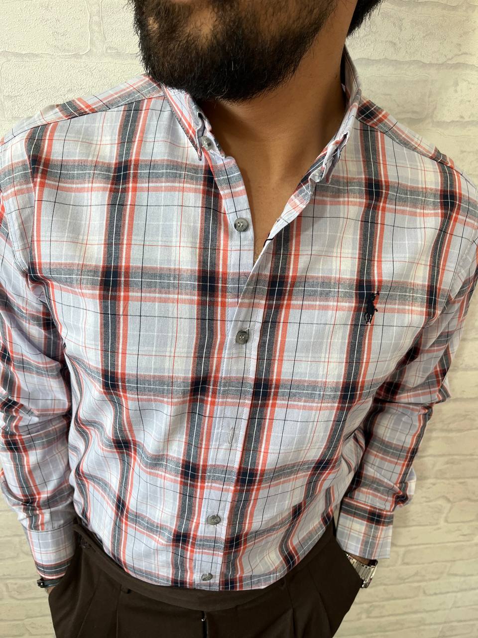 پیراهن مردانه چهارخانه پلو از جنس پارچه نخی با کیفیت بالا