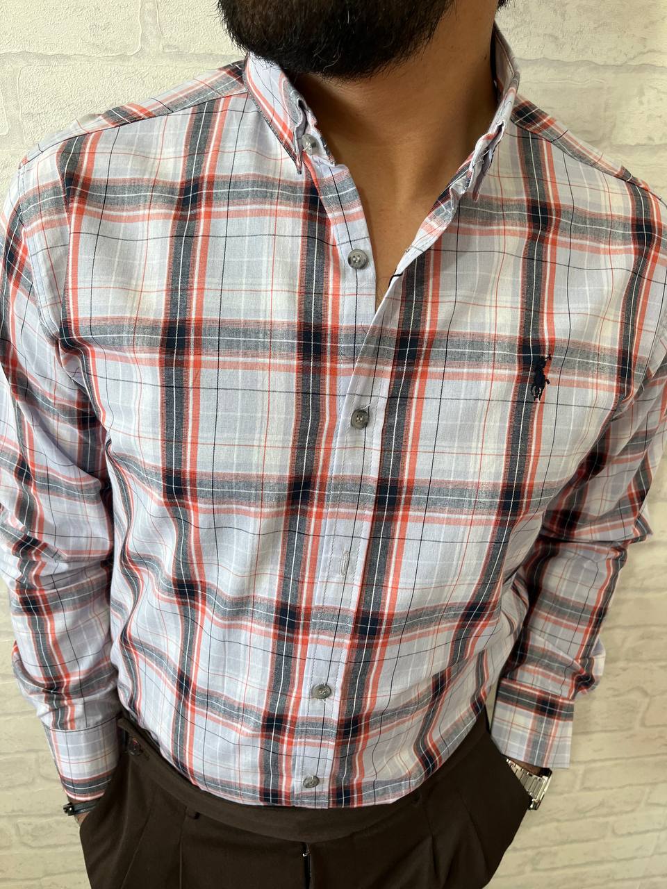 پیراهن مردانه چهارخانه پلو از جنس پارچه نخی با کیفیت بالا