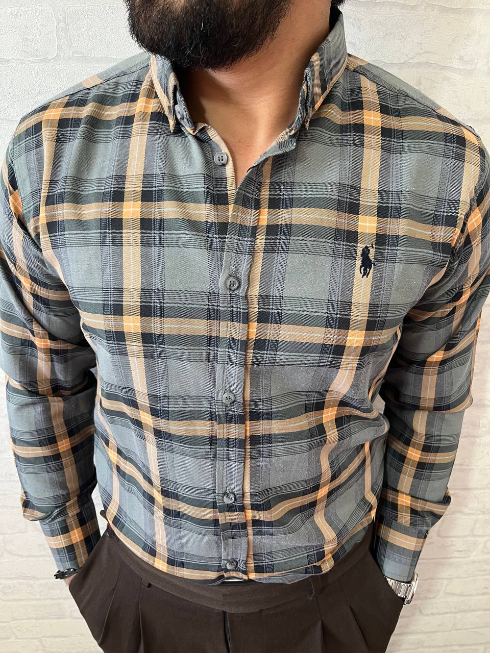 پیراهن مردانه چهارخانه پلو از جنس پارچه نخی با کیفیت بالا