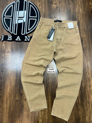 شلوار جین مام فیت مردانه کرم