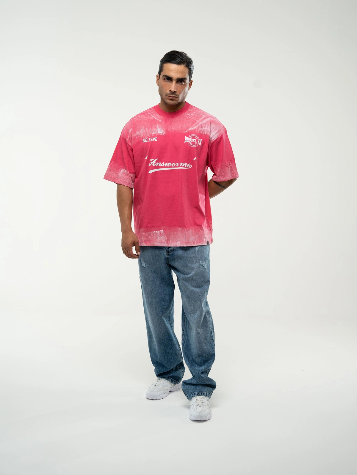 تیشرت مردانه طرح Answerme مدل باکسی – نخ درجه یک با چاپ باکیفیت در رنگ صورتی