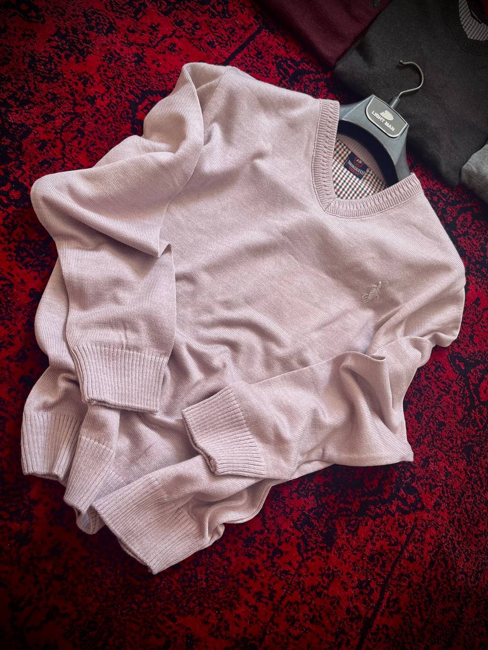 . بافت مردانه نخ پنبه اکرلیک یقهوی رنگ یاسی