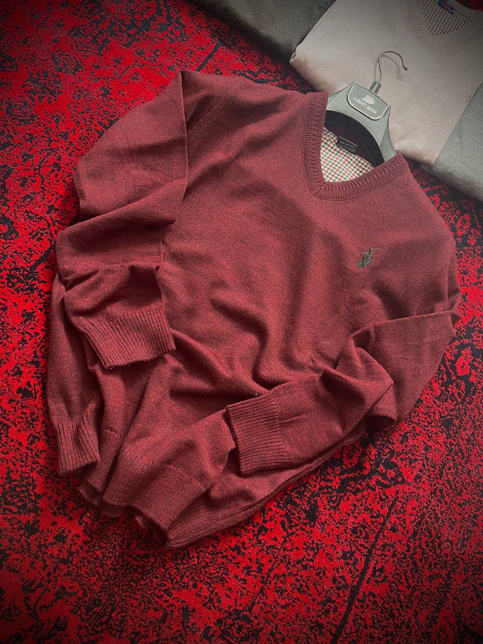 . بافت مردانه نخ پنبه اکرلیک یقهوی رنگ زرشکی