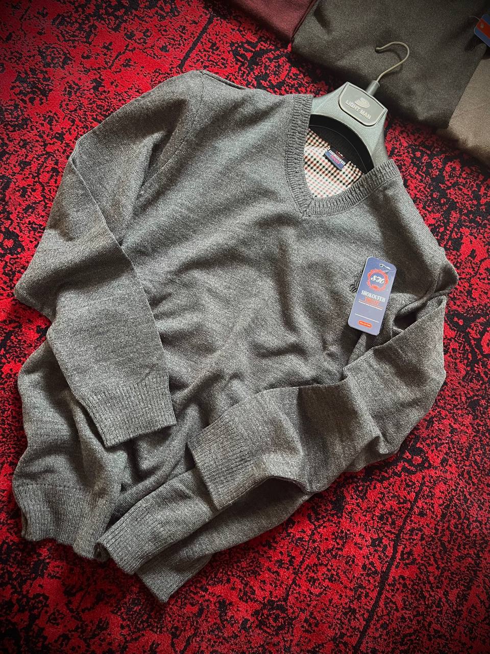 . بافت مردانه نخ پنبه اکرلیک یقهوی رنگ طوسی تیره