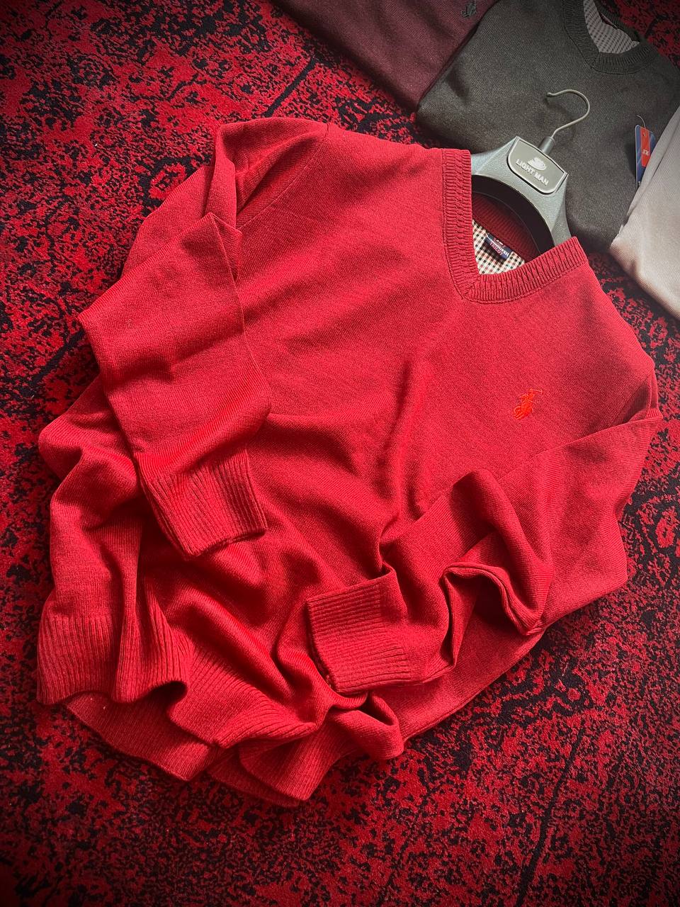 . بافت مردانه نخ پنبه اکرلیک یقهوی رنگ قرمز