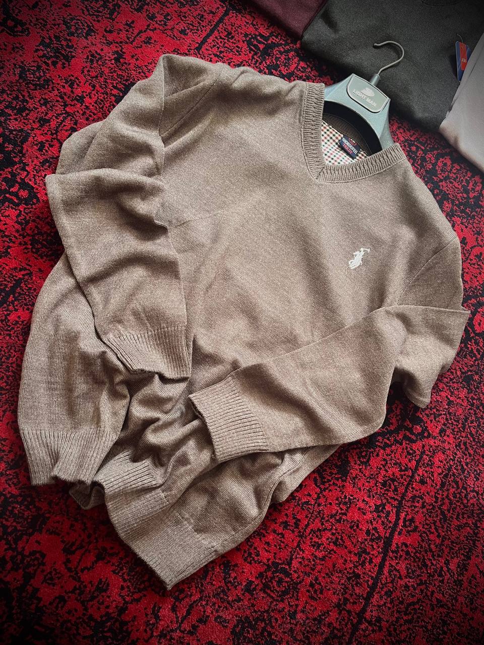 . بافت مردانه نخ پنبه اکرلیک یقهوی رنگ خاکی