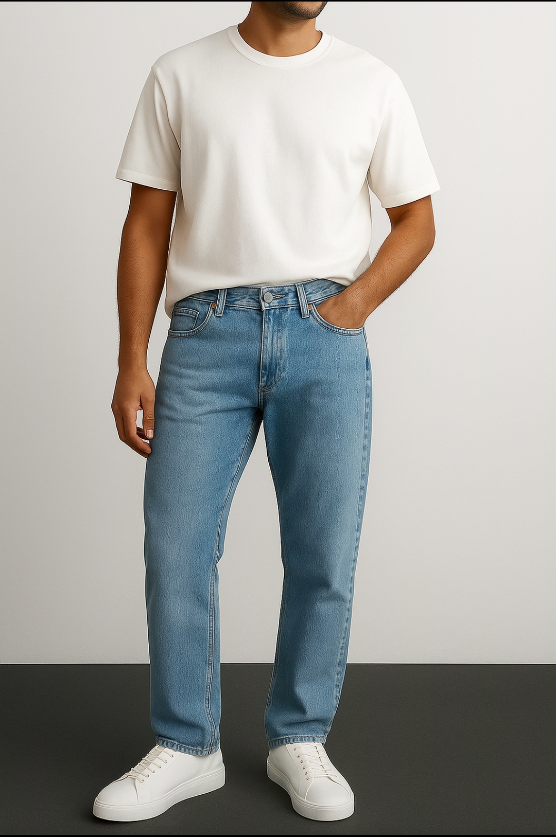 شلوار جین پنبه‌ای کج‌راه مردانه راسته رنگ آبی