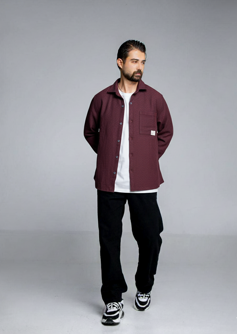 پیراهن پشمی مردانه چهارفصل (۴ رنگ: زرشکی، سرمه‌ای، نسکافه‌ای و طوسی)(4سایزL-Xl-2Xl-3Xl)