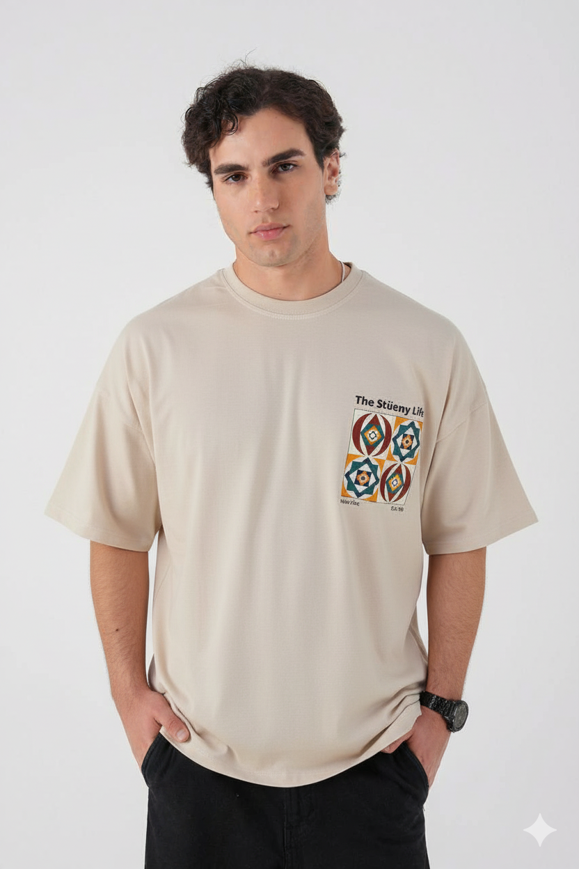 تیشرت نخی مردانه رنگ کرم طرح The Stillery Lifes