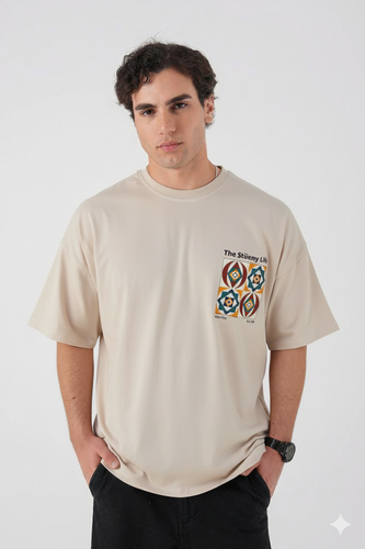 تیشرت نخی مردانه رنگ کرم طرح The Stillery Lifes