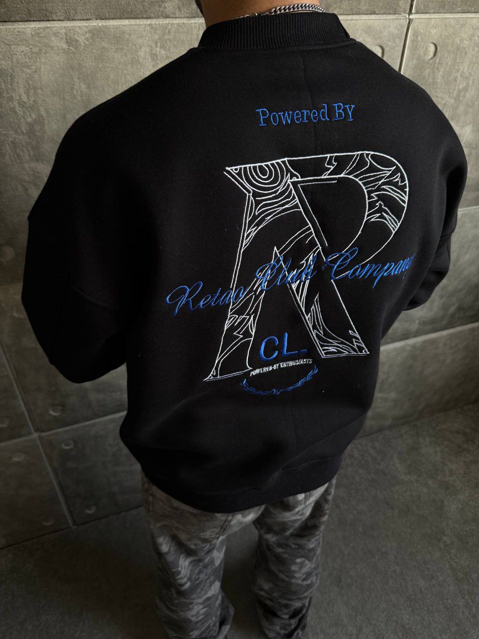 دورس سه‌نخ پنبه مردانه مشکی با گلدوزی جلو و پشت — اورسایز