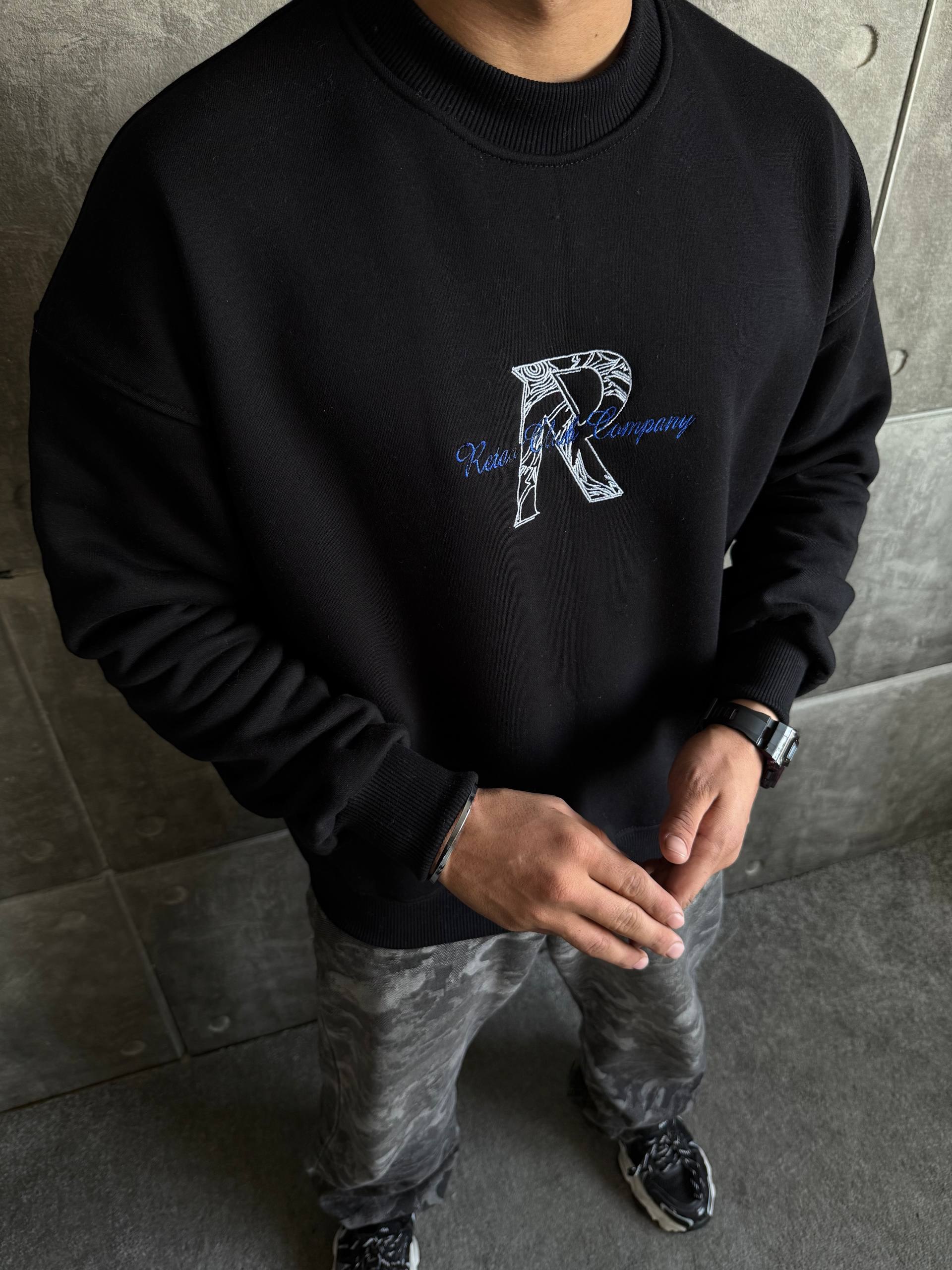 دورس سه‌نخ پنبه مردانه مشکی با گلدوزی جلو و پشت — اورسایز