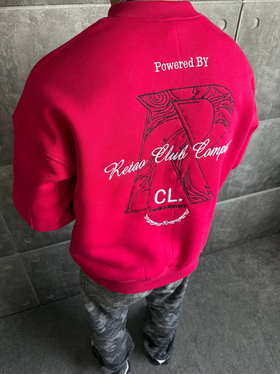 دورس سه‌نخ پنبه مردانه قرمز با گلدوزی جلو و پشت — اورسایز