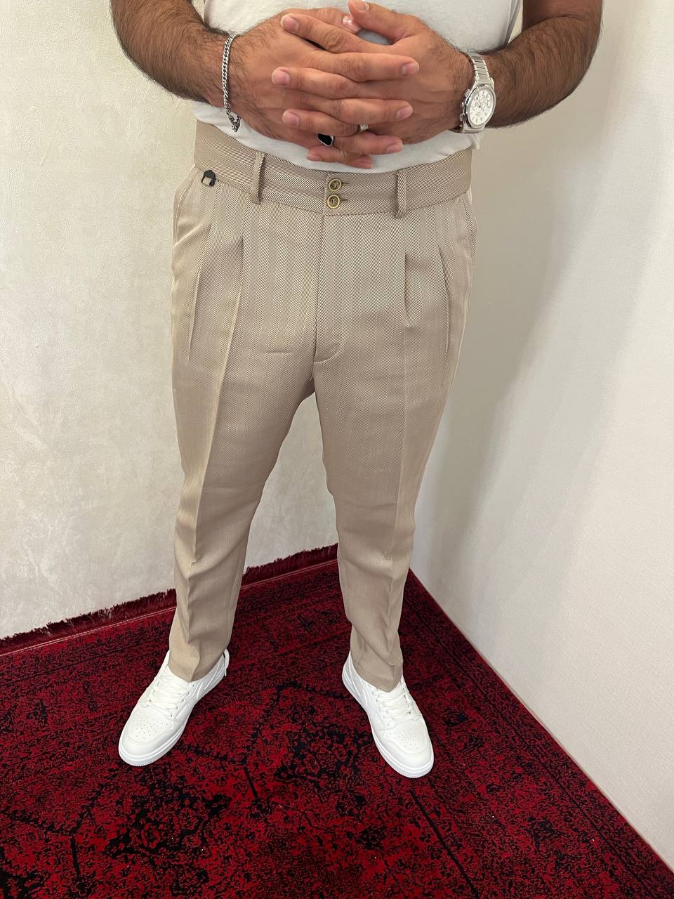 شلوار مامفیت مردانه نسکافهای جنس هیرینگبون، مناسب استایل نیمهرسمی، سایزبندی کامل نقرهای