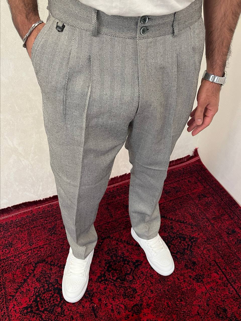 شلوار مامفیت مردانه نسکافهای جنس هیرینگبون، مناسب استایل نیمهرسمی، سایزبندی کامل نقرهای