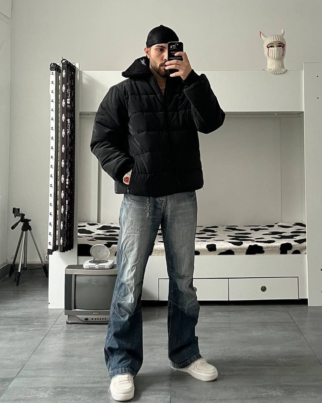 کاپشن باکسی مردانه مشکی پارچه سیلیکونی