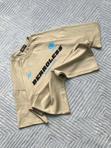 تیشرت مردانه یقه گرد چاپ برجسته پارچه دورس دونخ لاکرا گرم بالا در شش رنگ متنوع